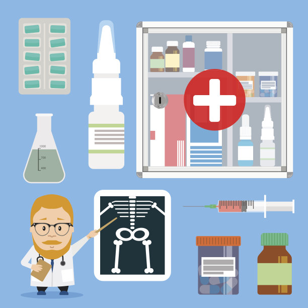 设置医疗用品药丸和注射器。医生指针x射线图片下载