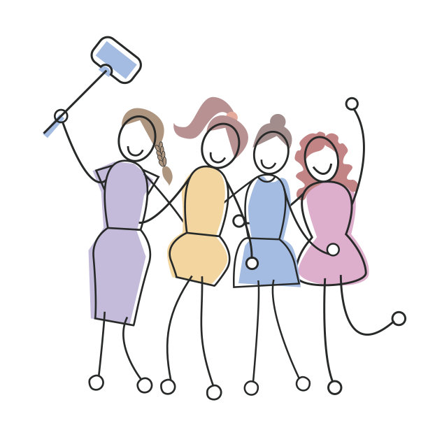 一群女孩用木棍社交网络交流自拍图片下载