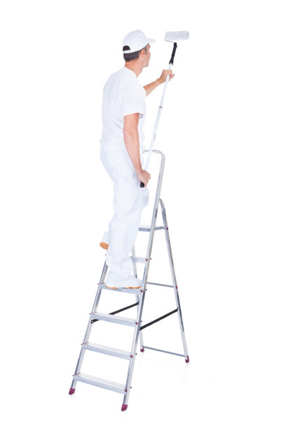 油漆滚筒和梯子的油漆工图片下载