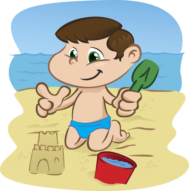 在沙滩上玩沙子的孩子图片下载
