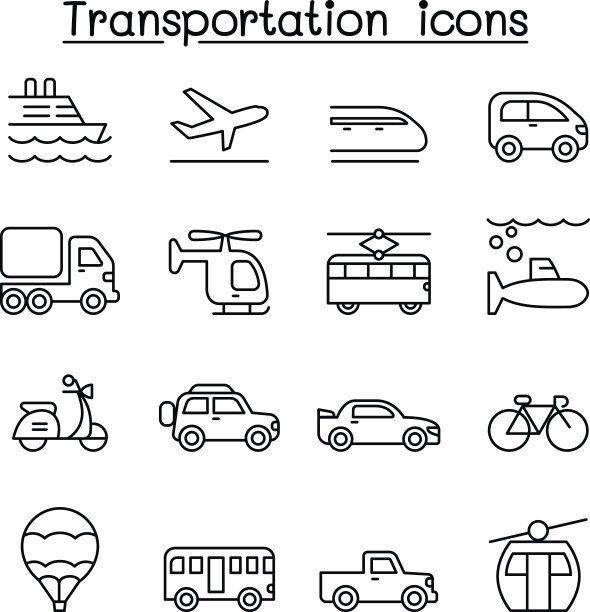 运输和物流图标设置在细线风格素材图片