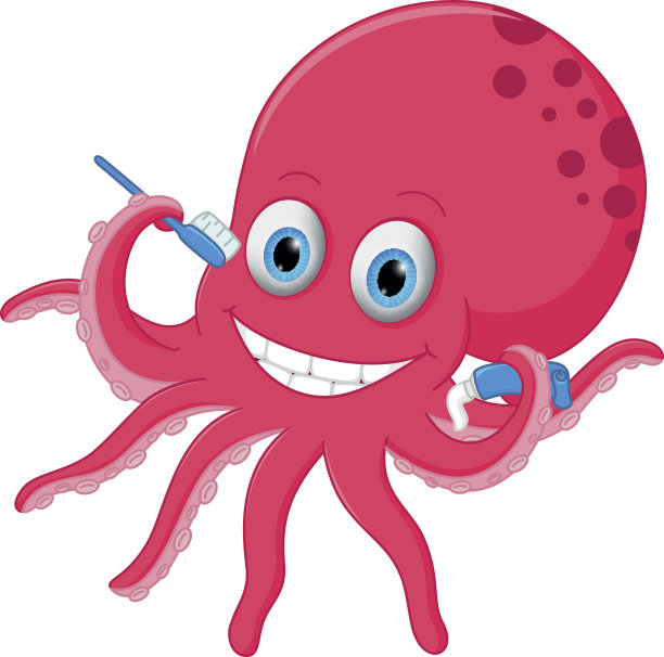 可爱的章鱼卡通牙刷和牙膏图片下载