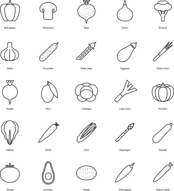 蔬菜孤立行图标集图片下载