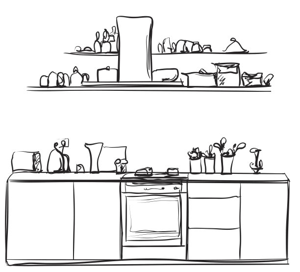 厨房室内绘图，矢量插图图片下载