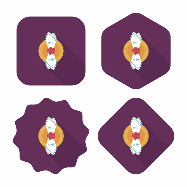 婚礼餐具平板图标与长影子，eps10图片下载