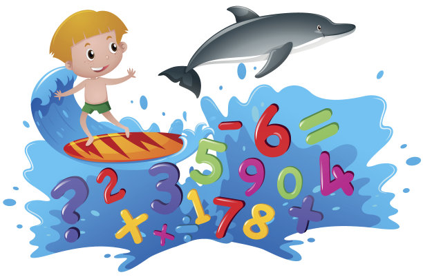 冲浪板上有数字的男孩在海里图片下载