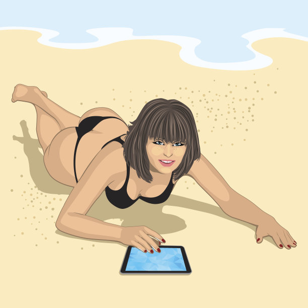女人与平板电脑图片下载