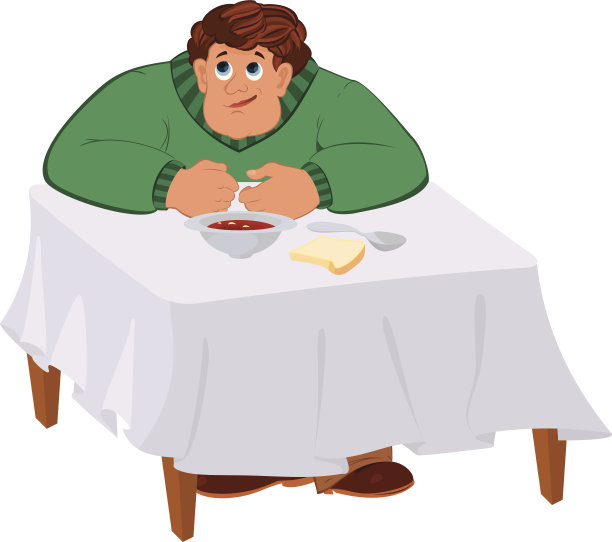 卡通人躯干在绿色毛衣去吃晚餐图片下载