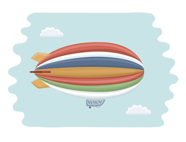彩色飞艇在蓝天和白云的背景下飞行图片下载