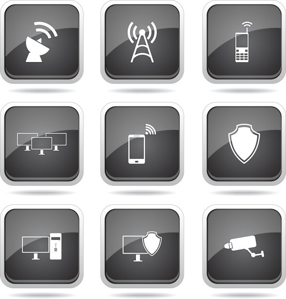 电信通信广场矢量黑色按钮图标设计集图片下载