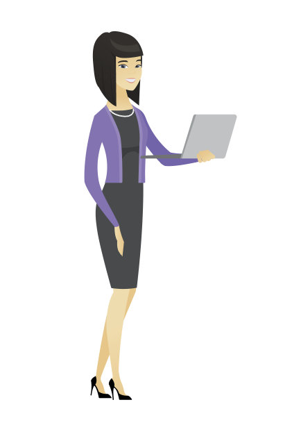 商业妇女使用笔记本电脑矢量插图图片下载