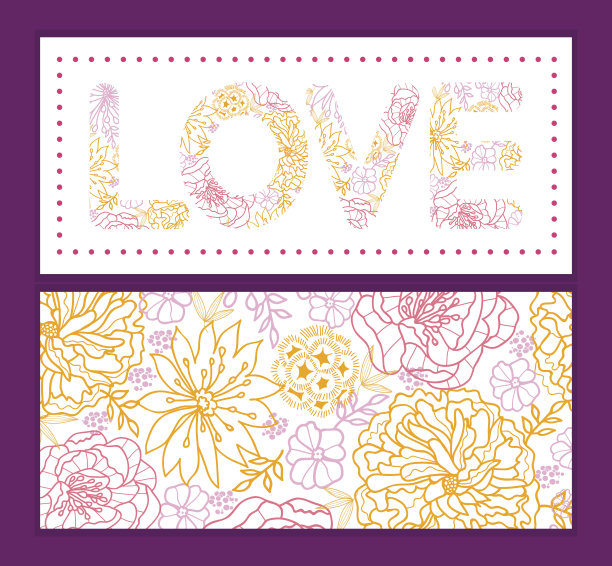 矢花勾勒爱情文字框架图案邀请贺卡图片下载