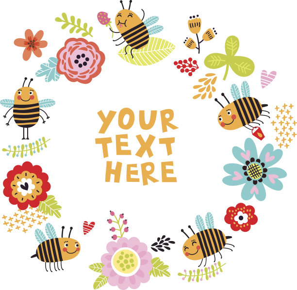蜜蜂与花的背景。框架的文本素材图片