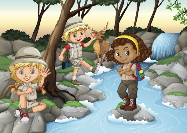 在瀑布上玩耍的孩子们图片下载