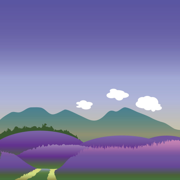 薰衣草田夏季景观矢量插图与文字的地方图片下载