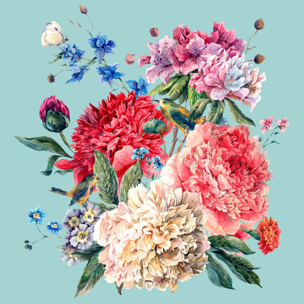 老式牡丹鲜花贺卡图片下载