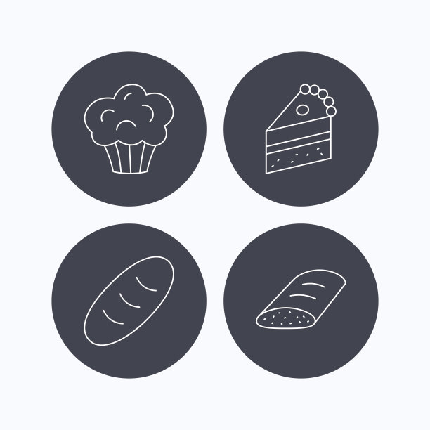 甜松饼，蛋糕和面包的图标。图片下载