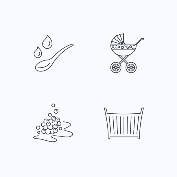 婴儿车，勺子和滴图标。图片下载
