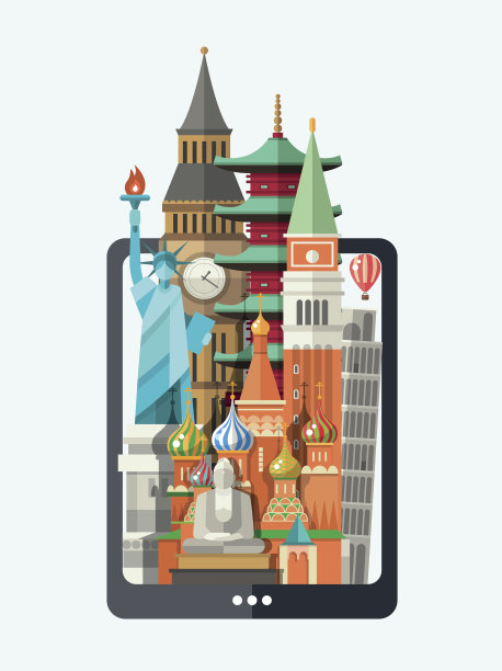 平面设计插图与世界著名的地标展示图片下载