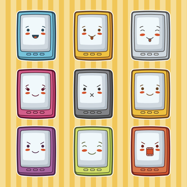 卡哇伊涂鸦板套装。插图小工具与各种面部图片下载