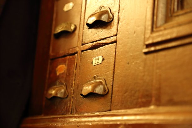 旧的木质药房柜图片下载