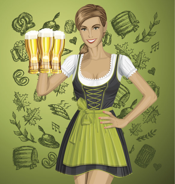 Vector可爱的女人在慕尼黑啤酒节图片下载