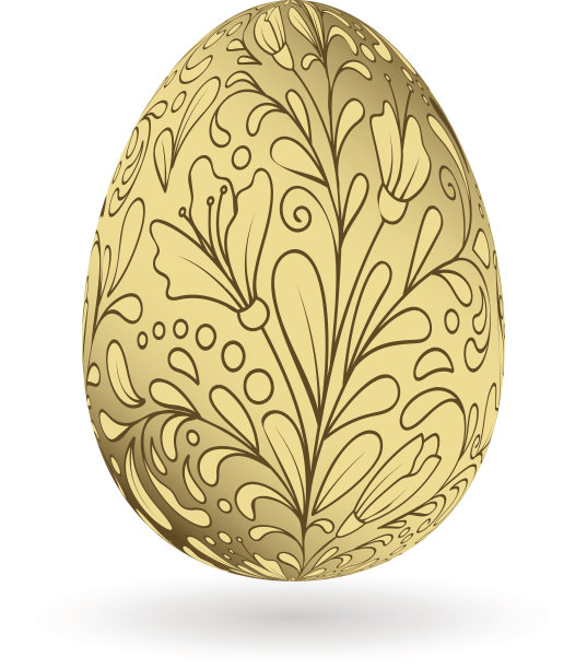 带有花卉装饰的金色复活节彩蛋。向量eps10插图图片下载