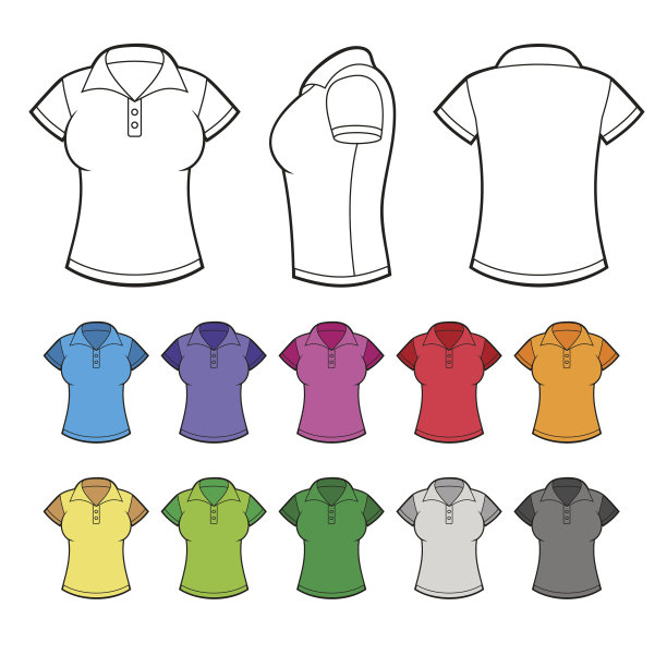 一套彩色的女性马球衫。向量图片下载