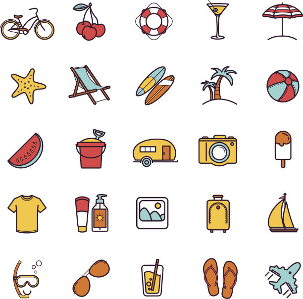 矢量夏季细线图标图片下载