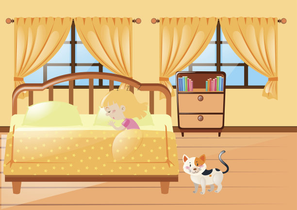 女孩睡在黄色的卧室图片下载