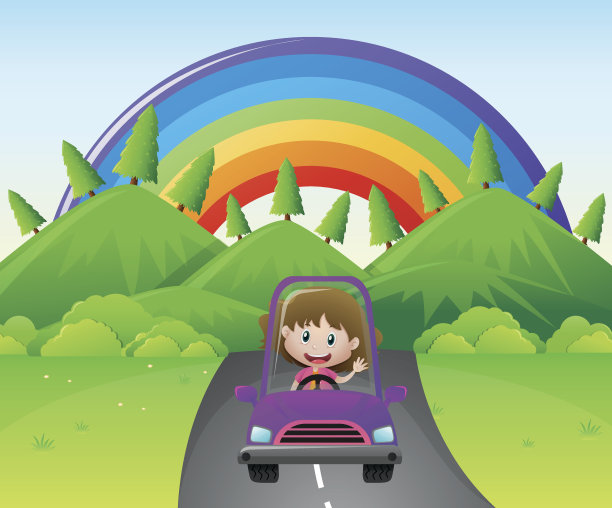 快乐的女孩开着紫色的车图片下载