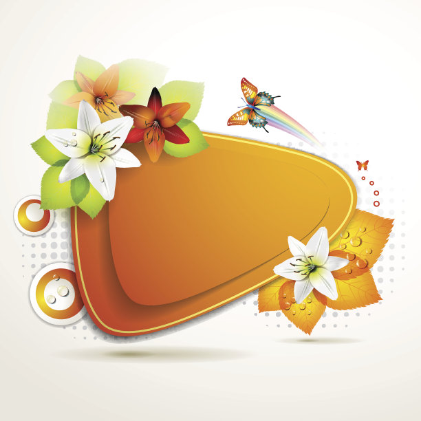 带有叶子、花朵和蝴蝶的横幅设计图片下载