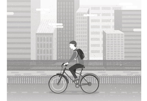 骑着修理自行车的嬉皮士。设计特点。矢量图图片下载