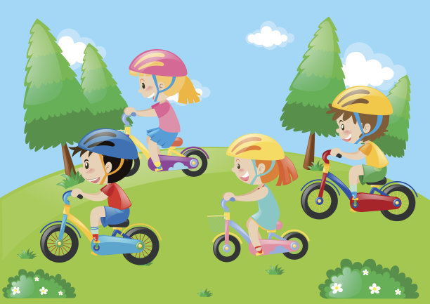 孩子们骑自行车的公园场景图片下载