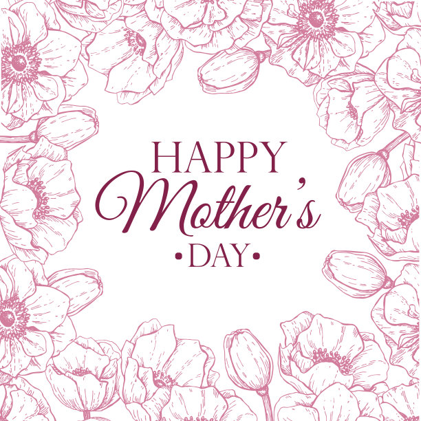 向量母亲节快乐鲜花插图。手绘vintag图片下载
