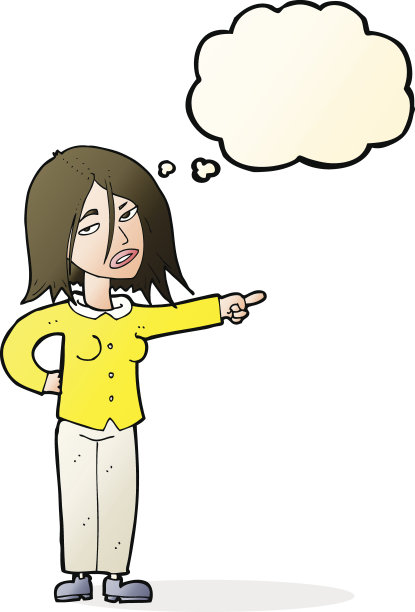 卡通女人用思想泡泡指着图片下载