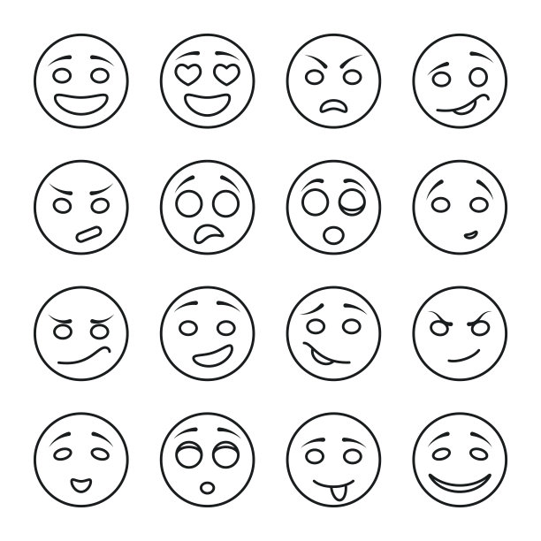 白色背景上的情感面孔素材图片下载