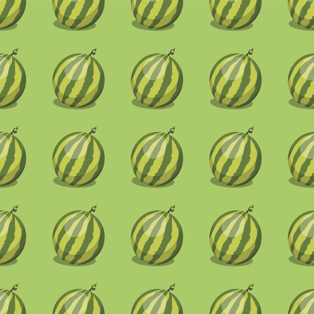 卡通新鲜西瓜水果平面风格无缝图案美食夏季矢量插画设计图片下载