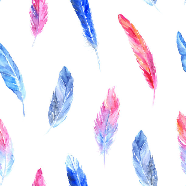 水彩彩色粉蓝色鸟羽无缝图案纹理背景图片下载