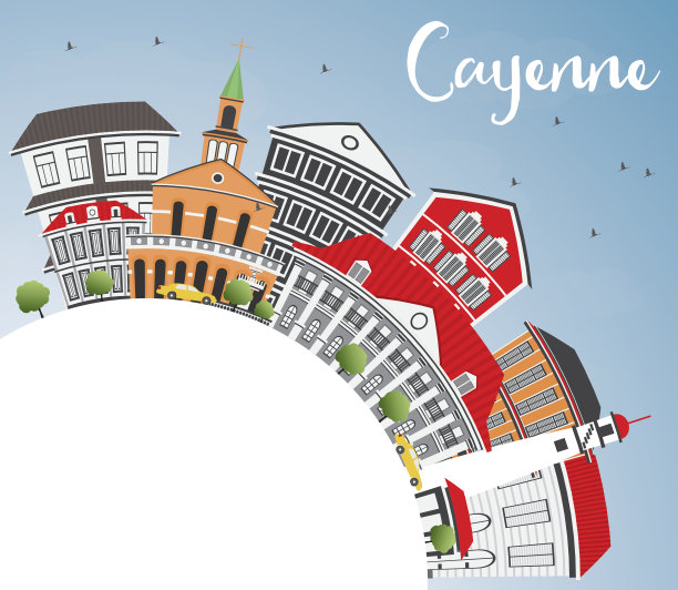 卡宴天际线与彩色建筑，蓝天和复制空间。图片下载