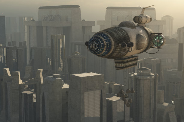 齐柏林飞艇和城市图片下载