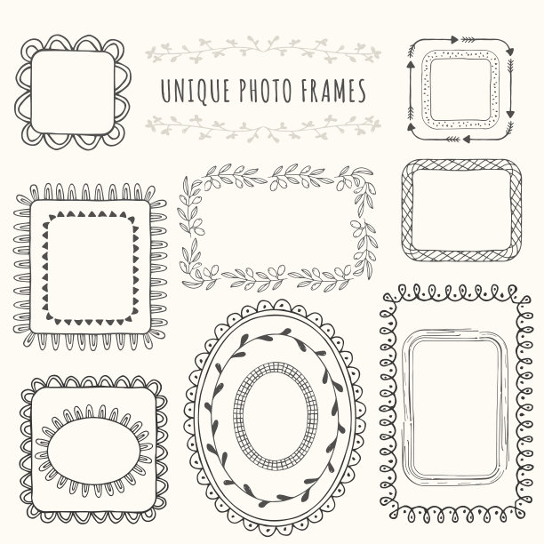 手绘相框的收藏。矢量边界。孤立。图片下载