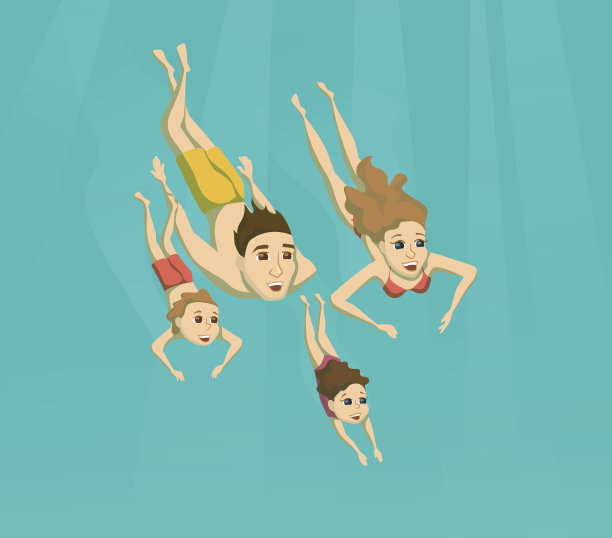 家庭在水下游泳图片下载