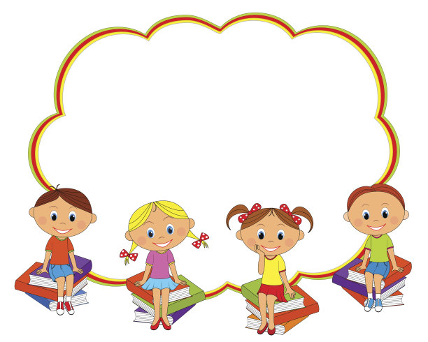 女孩和男孩坐在书上图片下载