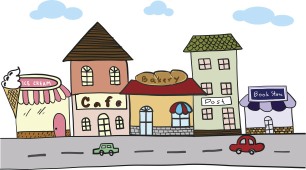 色彩缤纷的商店在城市向量可爱的风格图片下载