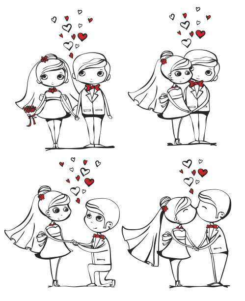 一套婚礼夫妇插图图片下载