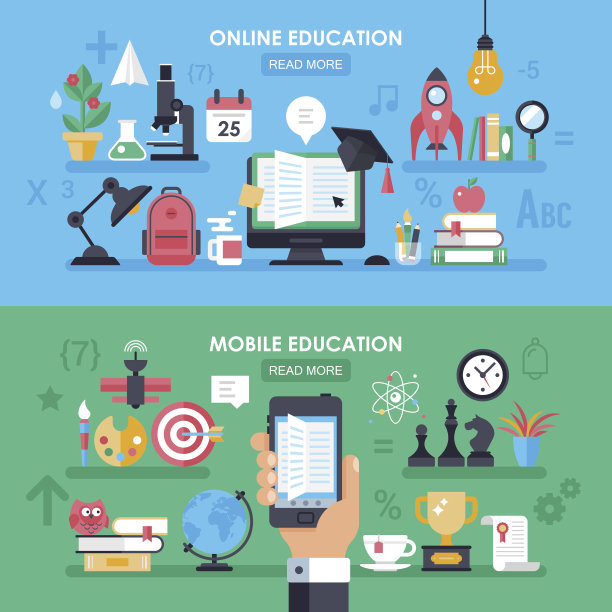 平面图标的在线教育和移动电子学习概念图片下载