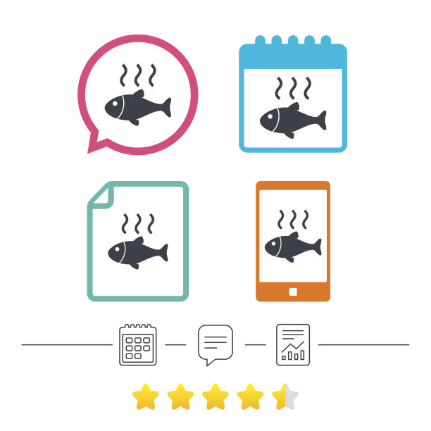 鱼热标志图标。煮或炸鱼的象征。图片下载