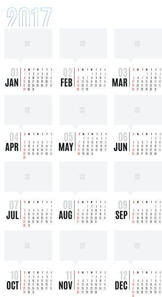 矢量日历2017年，12个月的日历图片下载