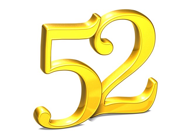 3D黄金数字52在白色背景图片下载